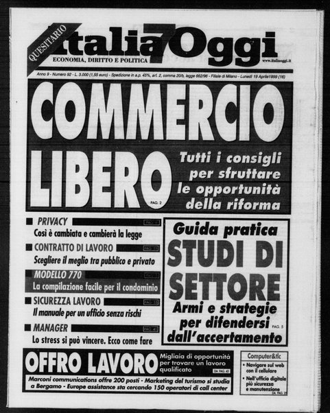 Italia oggi : quotidiano di economia finanza e politica